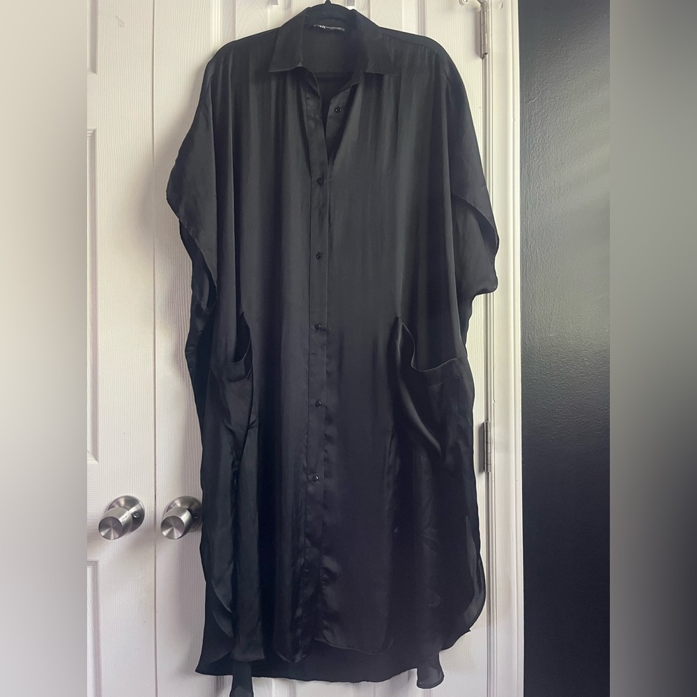 ZARA BLACK OVERSIZED LONG KAFTAN SHIRT DRESS, KAFTAN STYLE, Size XS-S - Picture 2 of 4